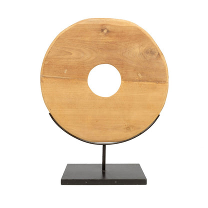 Teak disc on stand - large