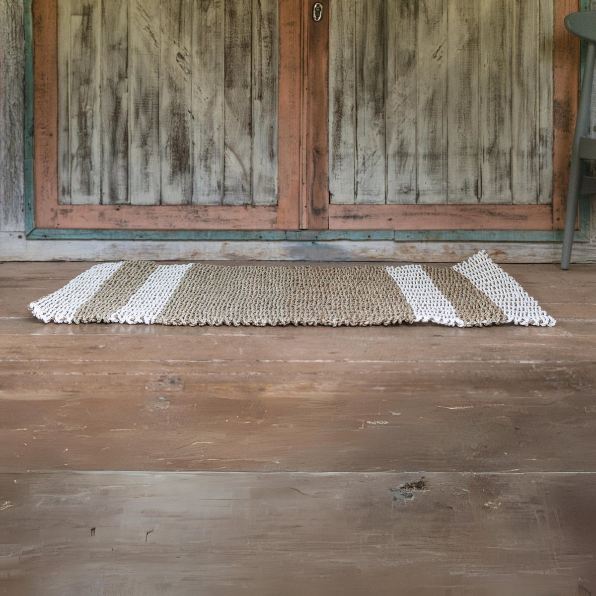 Gestreifter Seegrasteppich 120×60 cm – Beige und Weiß, Sewu