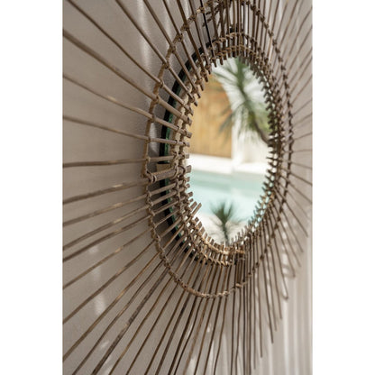 Rattan vægspejl, 80 cm – rundt, tropisk flet