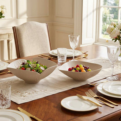 Ceramic serving bowl, beige floral matte, 41cm