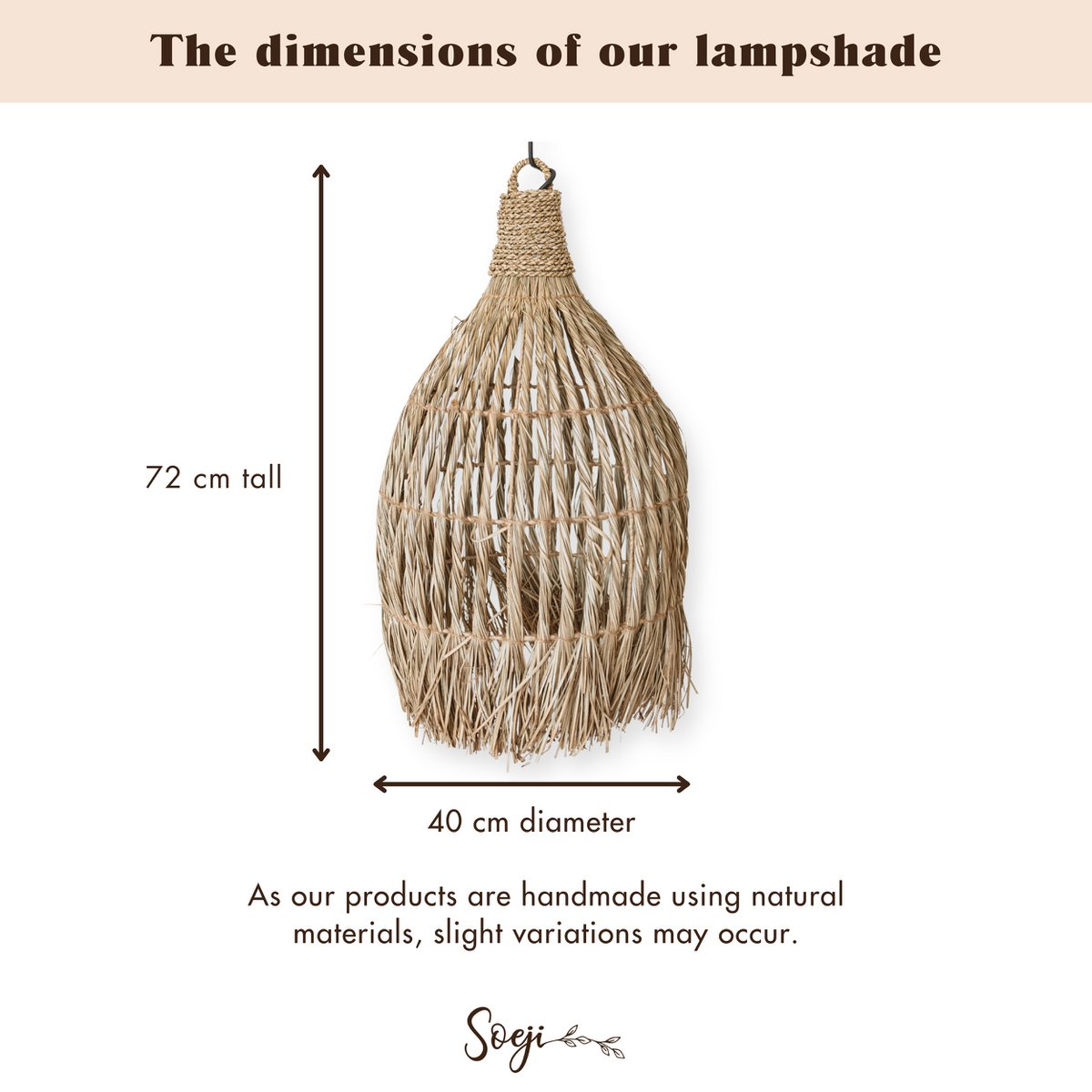 Seagrass pendant light Ø 40 cm – funnel shape, beige and green