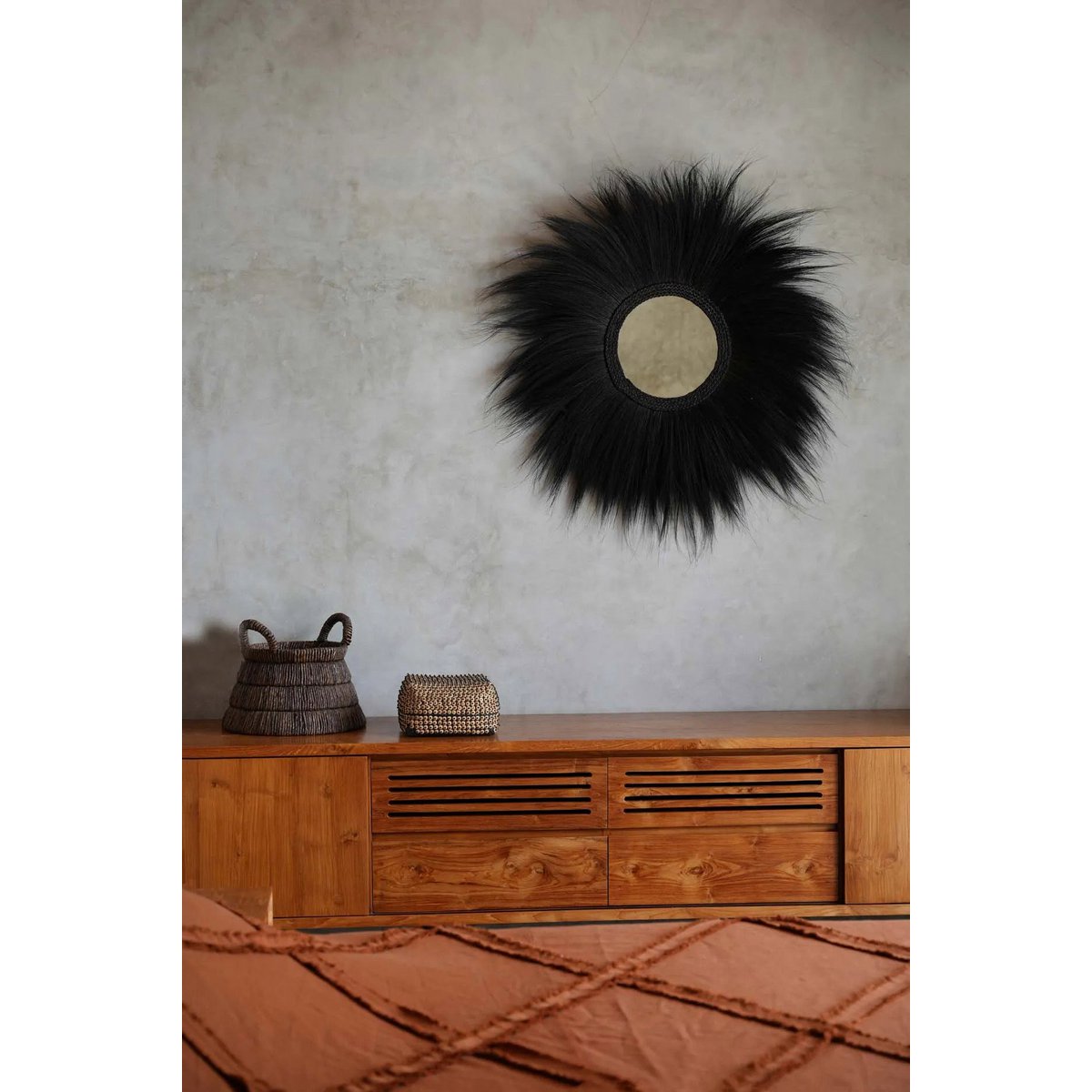 Round mirror with grass frame, 100 cm - Black