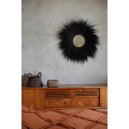 Round mirror with grass frame, 100 cm - Black