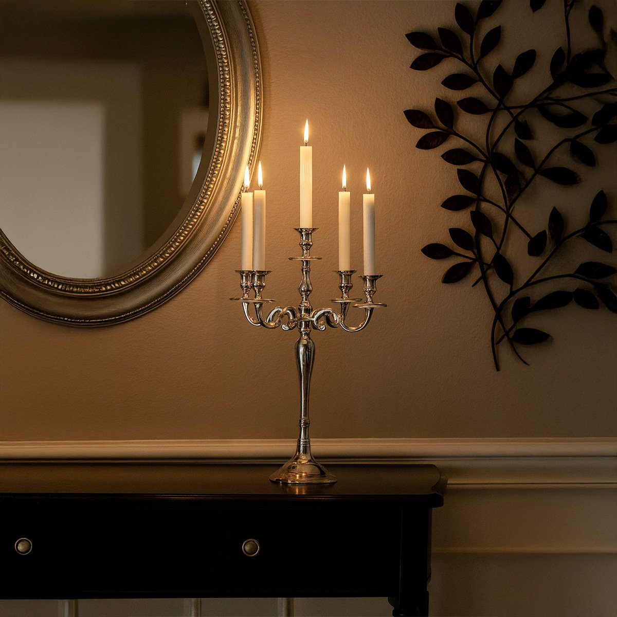 Metal candelabra, 5-light, 40 cm - silver