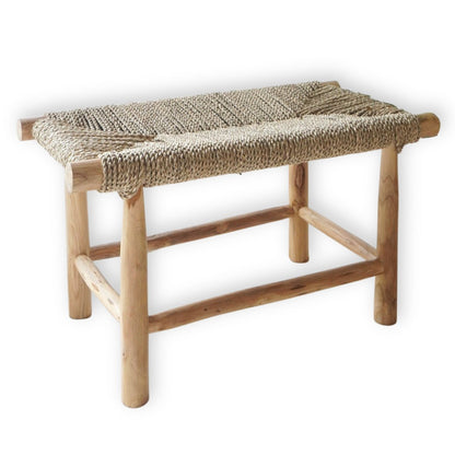 Solid wood bench Sungai beige - woven seagrass seat