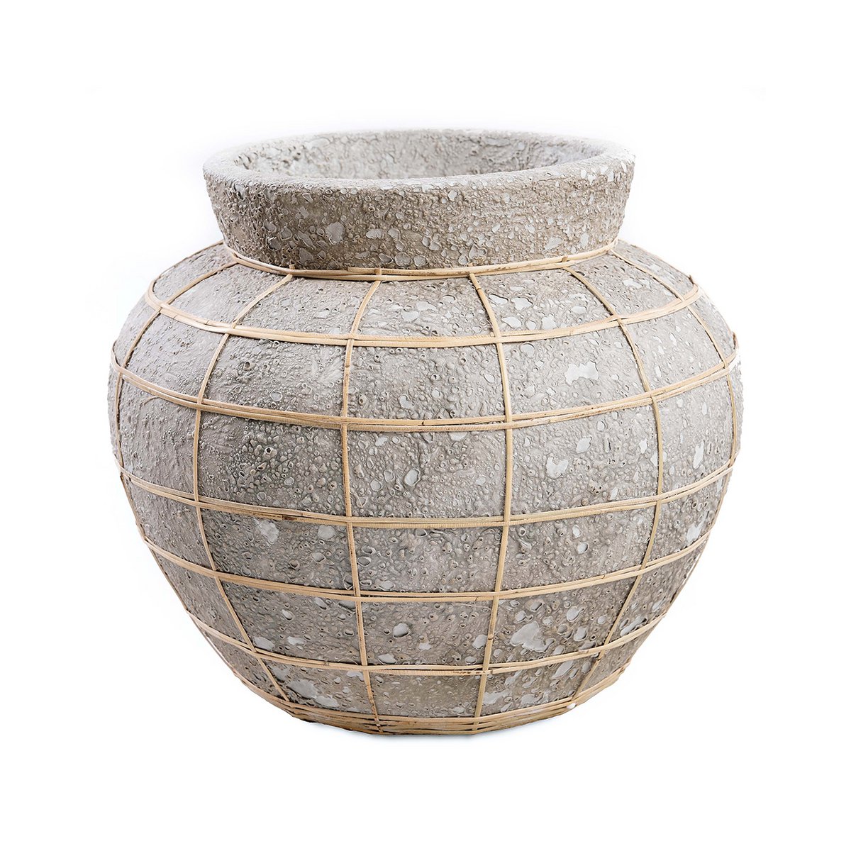 Terrakottavase mit Rattan, naturgrau, groß