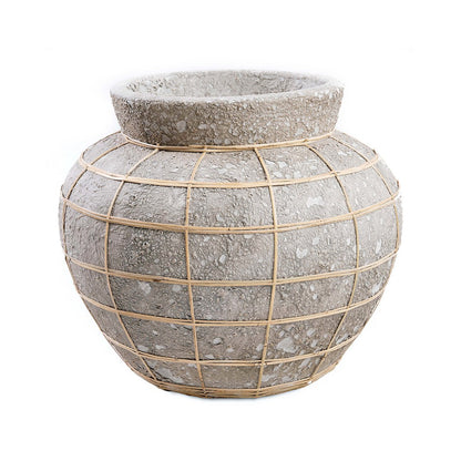 Terrakottavase mit Rattan, naturgrau, groß