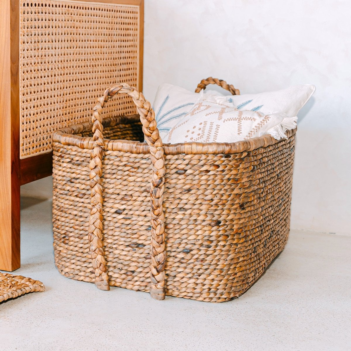 Woven square laundry basket 49×40 cm – beige & brown, 29 cm tall