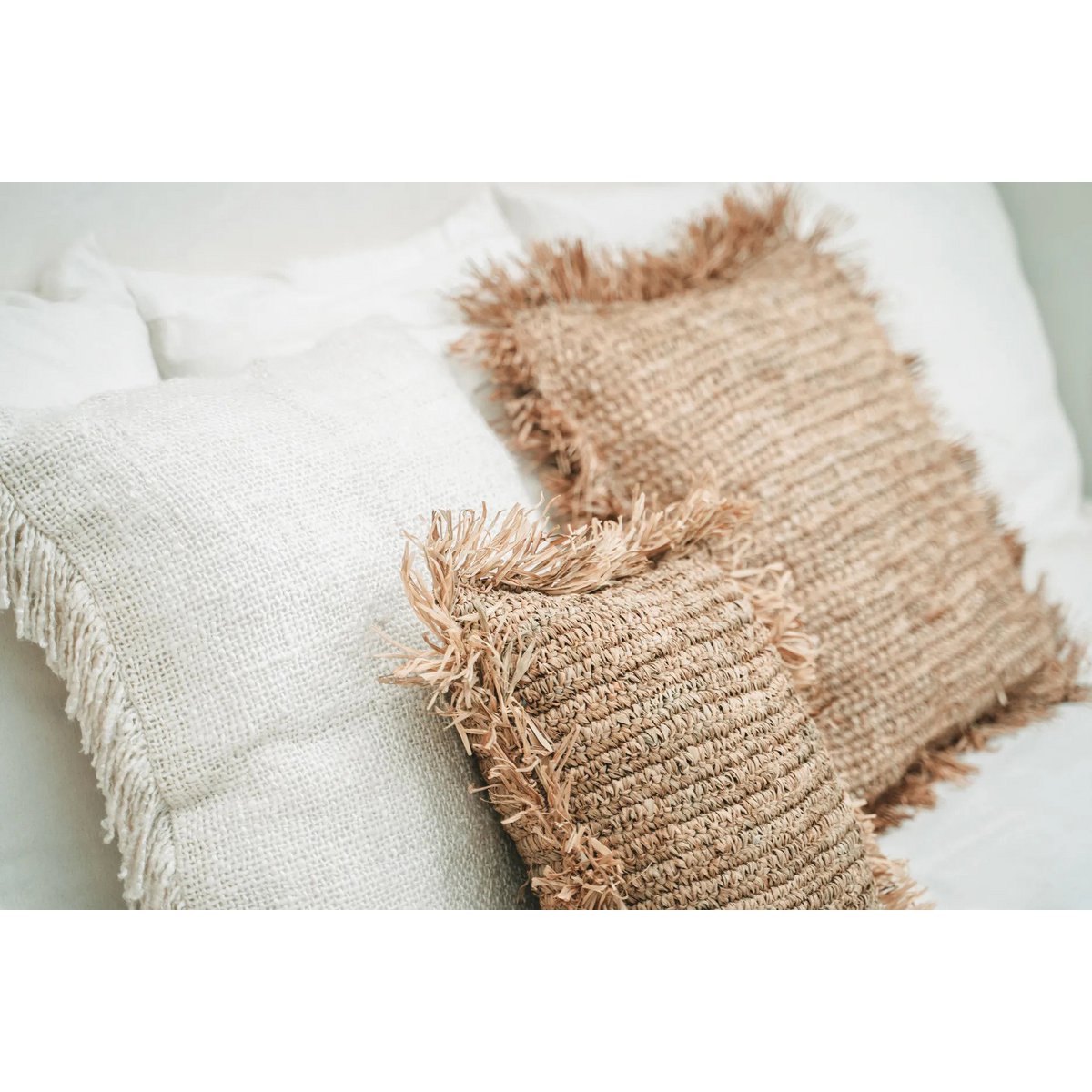 Hand-dyed cotton cushion cover, 60×60 cm - Cream