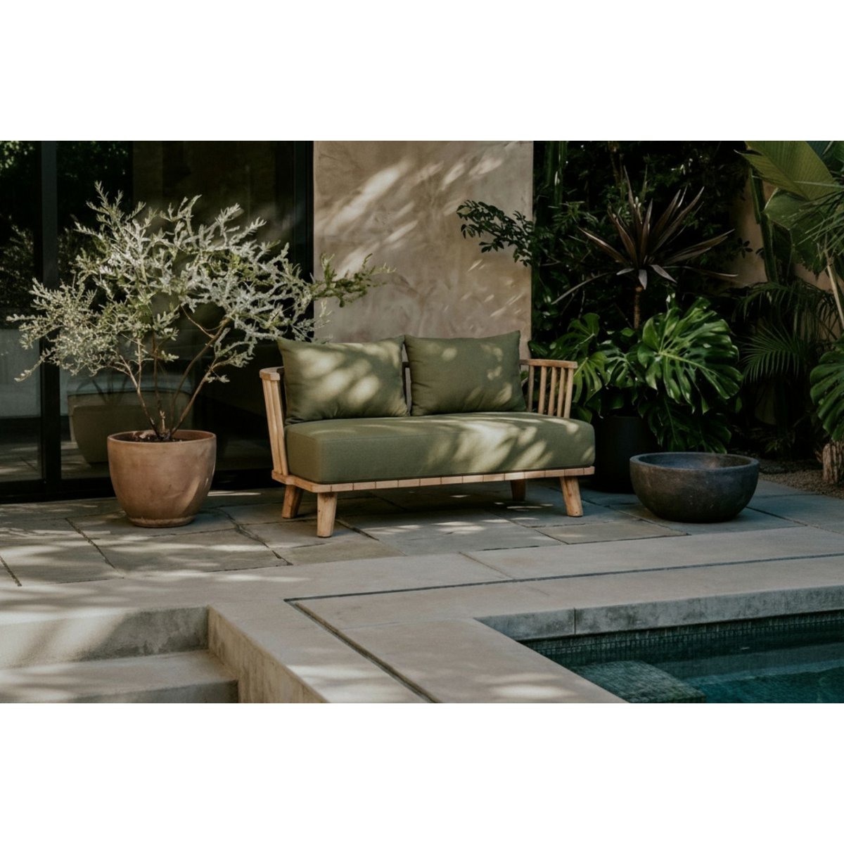 Malawi to-personers sofa, udendørs teak - skovgrøn