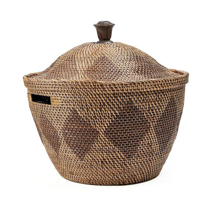 Rattan storage basket, round - natural brown, large