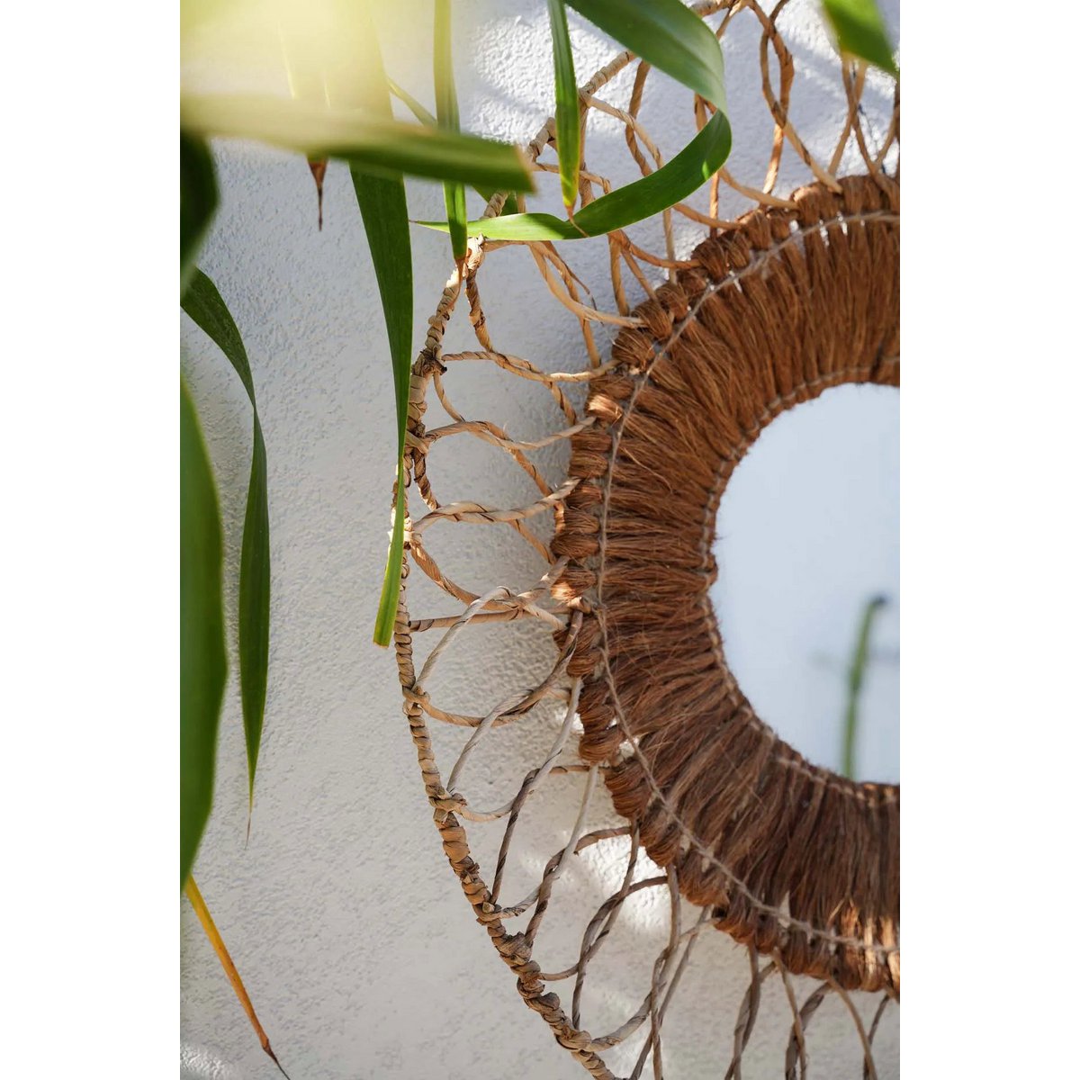 Rundt kokosspejl, beige - 80 cm