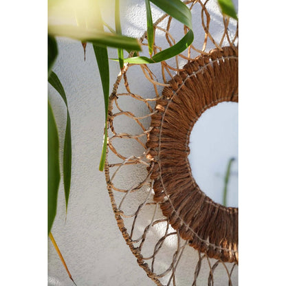 Rundt kokosspejl, beige - 80 cm