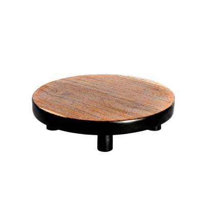 Teak cake stand with black accents, medium