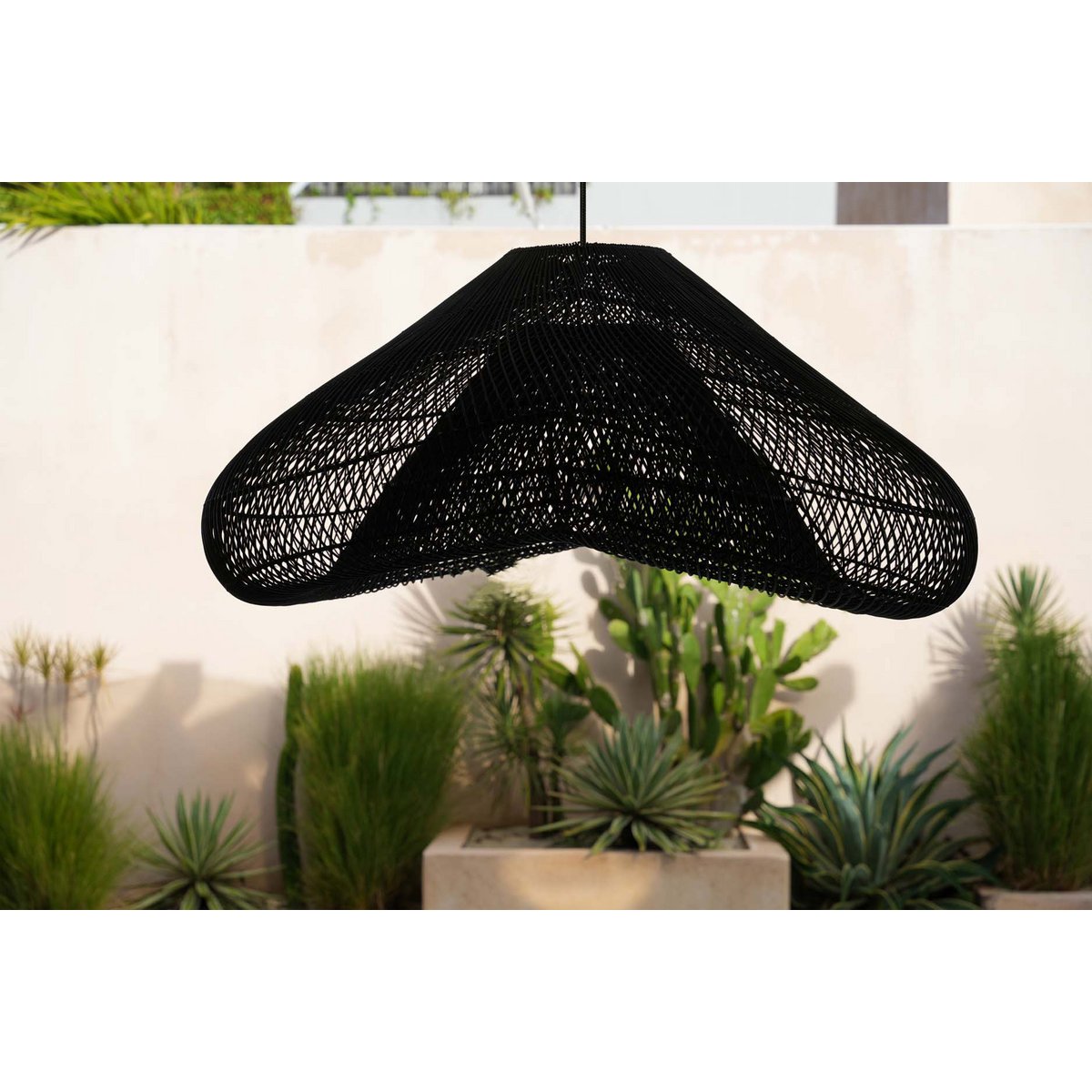 Schwarzer Rattanwolken-Pendelschirm 120 cm XXL - handgewebt
