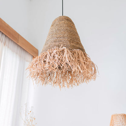 Raffia- og jutependellampeskærm Ø 40 cm – KALIMA med frynser