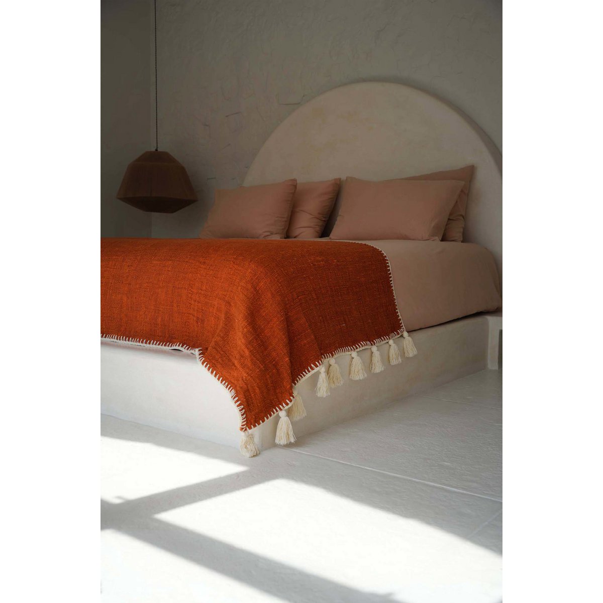 Cotton bed throw, terracotta - 246×126 cm