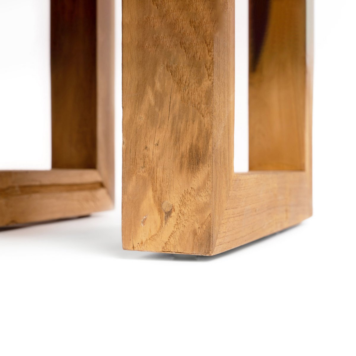 Reclaimed teak side table, block legs - Natural