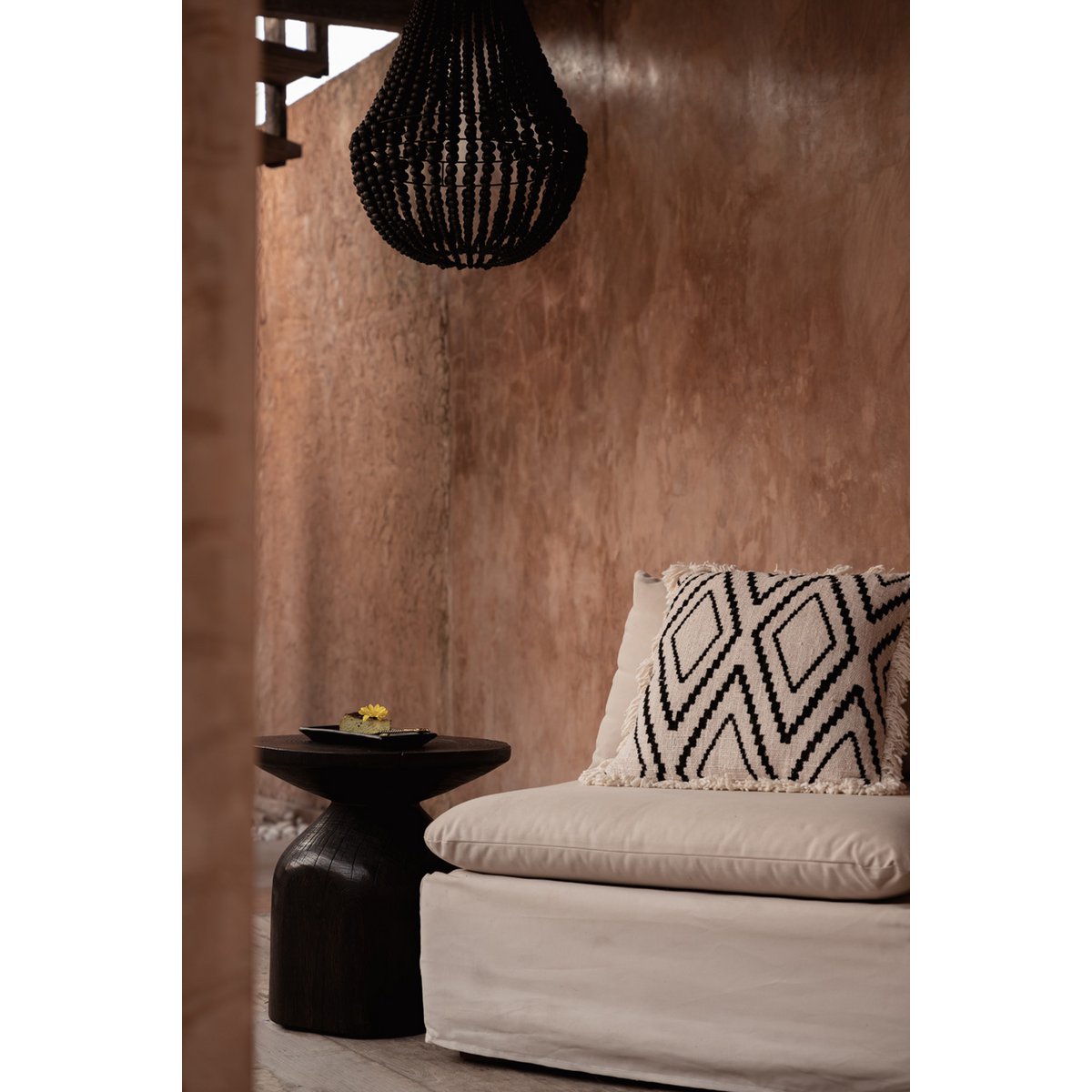 Wood side table, dark walnut, 50 cm - drum form