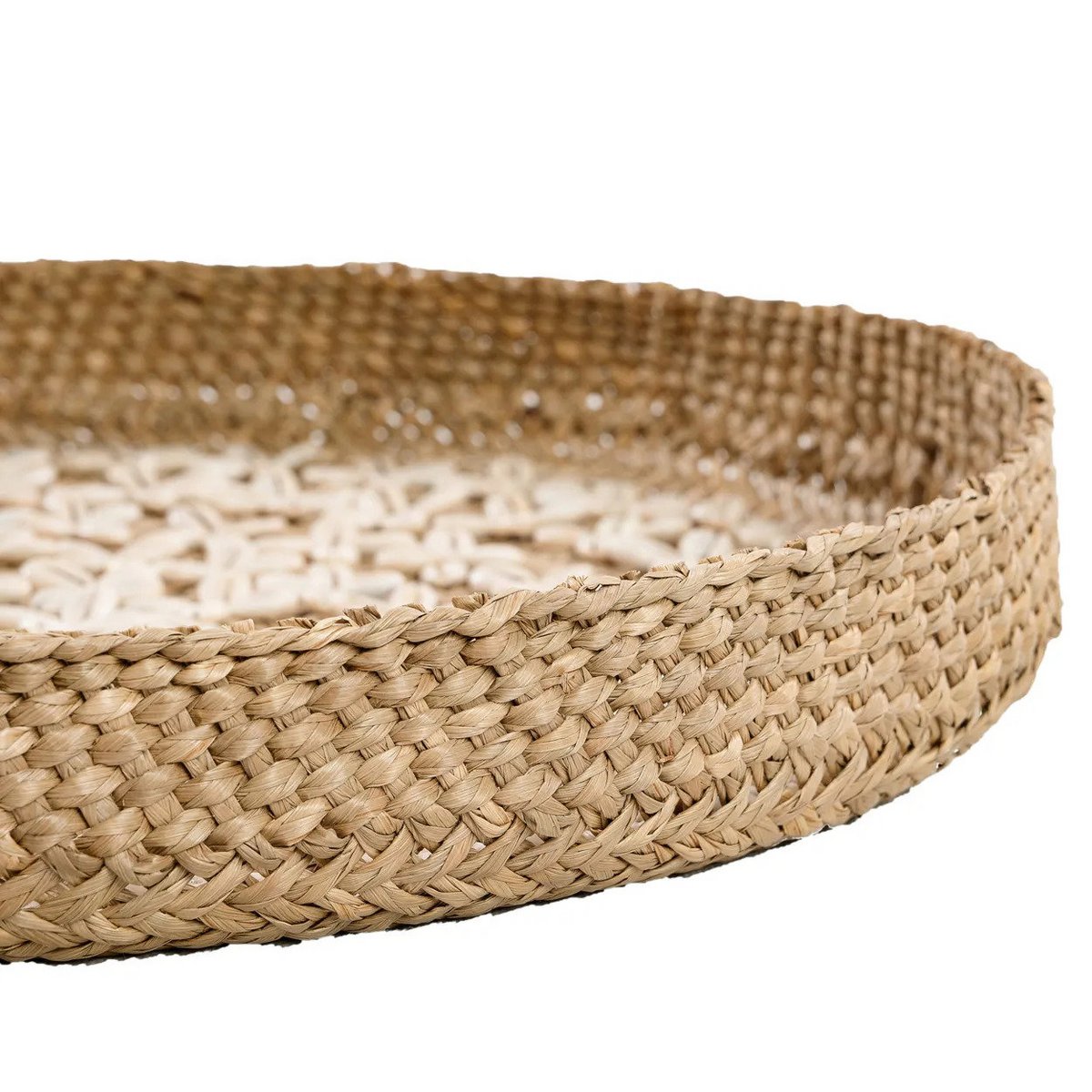 Vævet græsvægbakke med kauriskaller, naturfarvet, 42 cm
