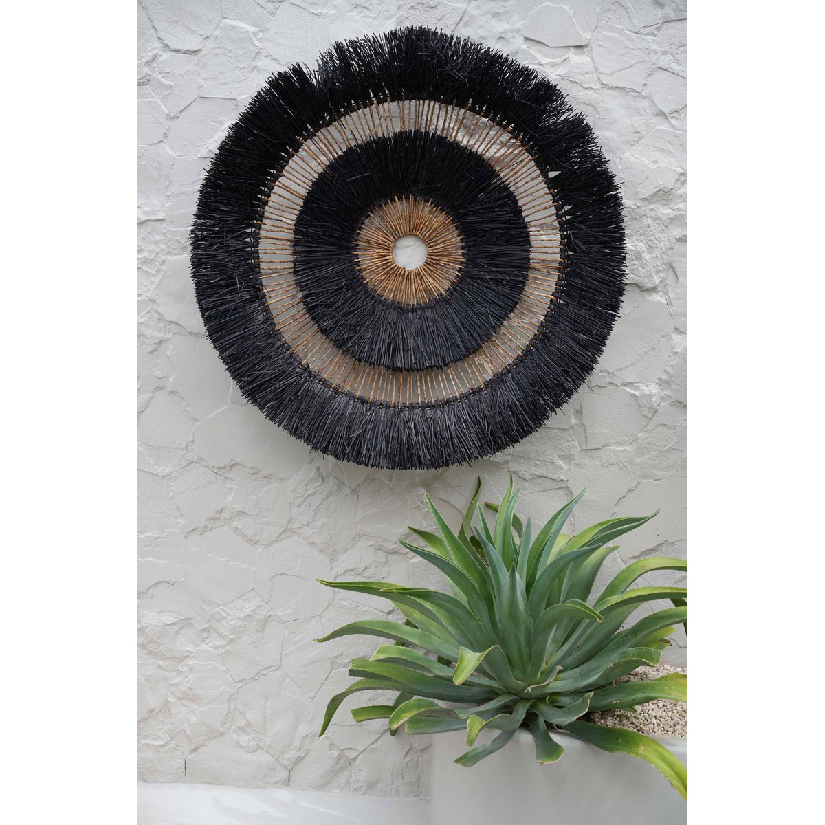 Runde Wanddeko aus Palmenblatt, schwarz - 110 cm