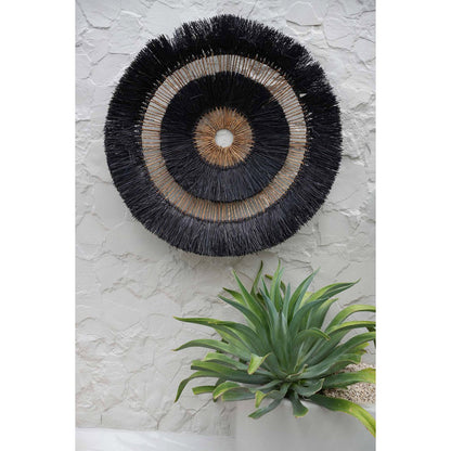 Runde Wanddeko aus Palmenblatt, schwarz - 110 cm