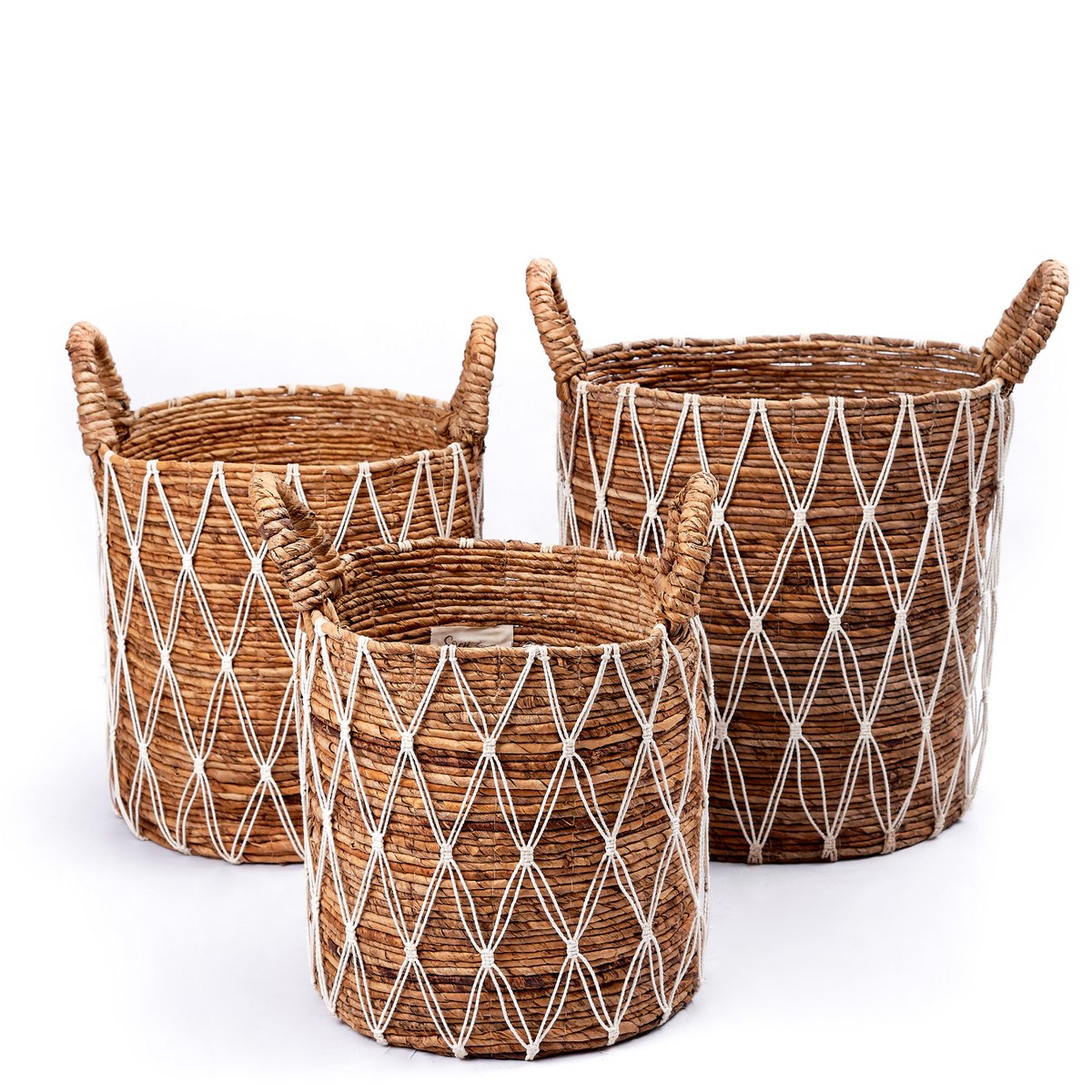 Woven laundry basket Gariau L – 44 × 40 cm, white & beige