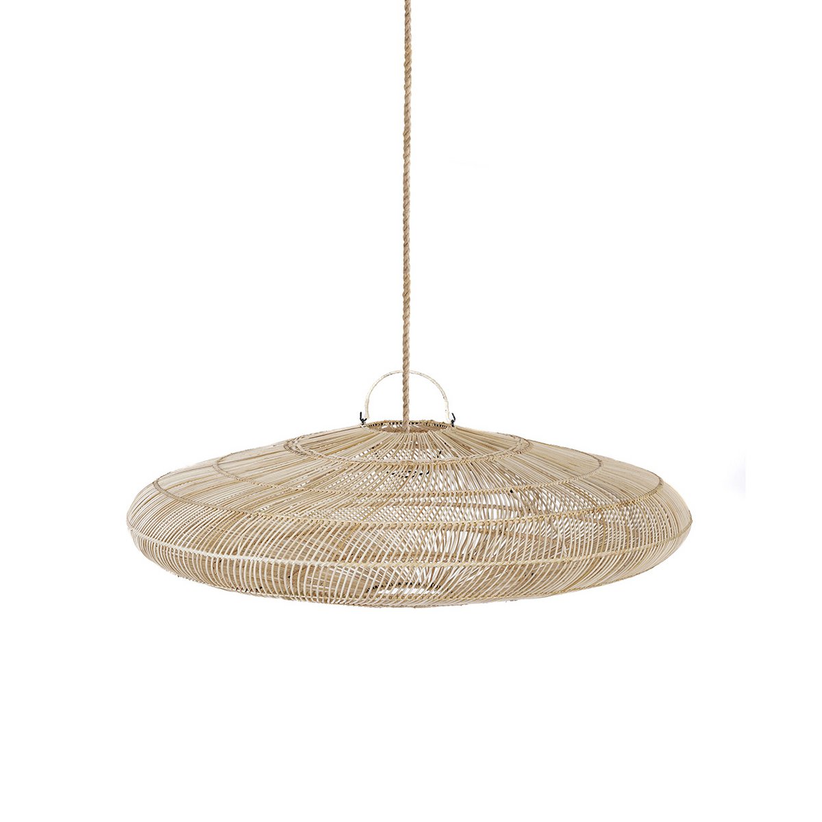 Rattan-Hängeleuchte 110 cm L – beige, geripptes Geflecht