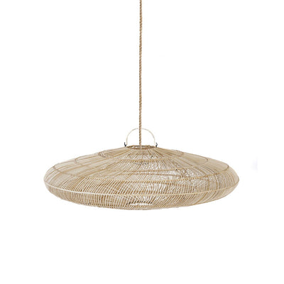 Rattan-Hängeleuchte 110 cm L – beige, geripptes Geflecht