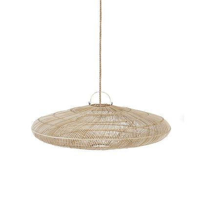 Rattan-Hängeleuchte 110 cm L – beige, geripptes Geflecht