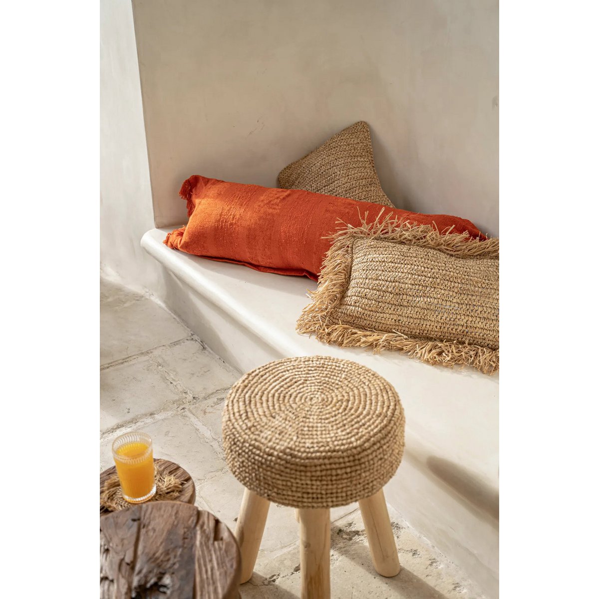 Raffiakissenbezug 30×50 cm – handgewebt, Natur-Beige