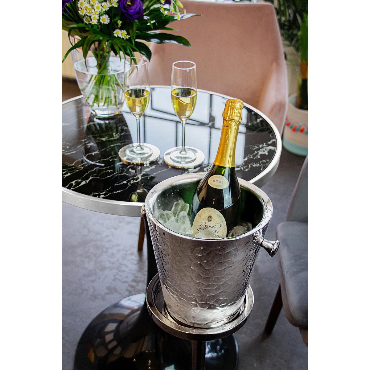 Champagne cooler with stand, stainless steel - 83 cm tall