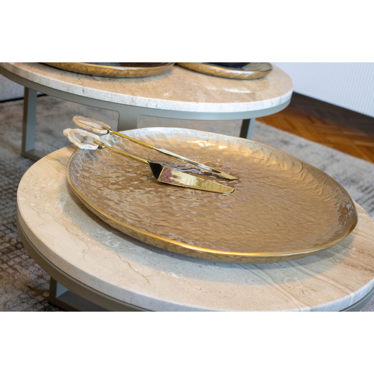 Aluminum decorative bowl, sand, 48cm round