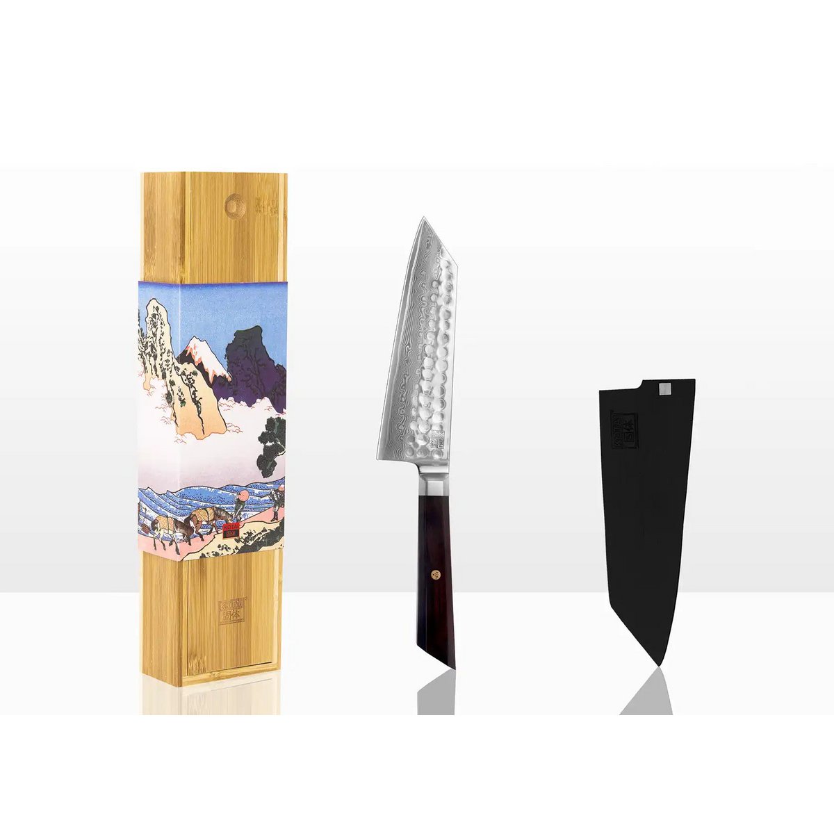 Santoku knife, 170 mm - Damascus steel, ebony handle