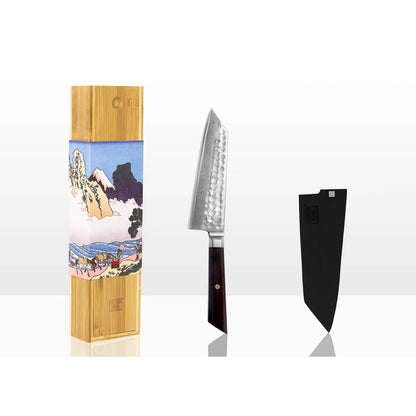 Santoku knife, 170 mm - Damascus steel, ebony handle