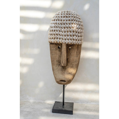 Cowrie shell head on stand - large