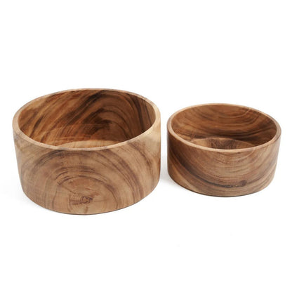 Suar wood salad bowl L, 25 cm – deep round natural