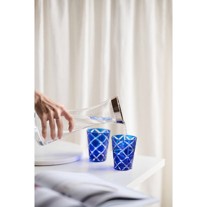 Hand-cut Dio glasses, blue & red, set of 4 - 10 cm