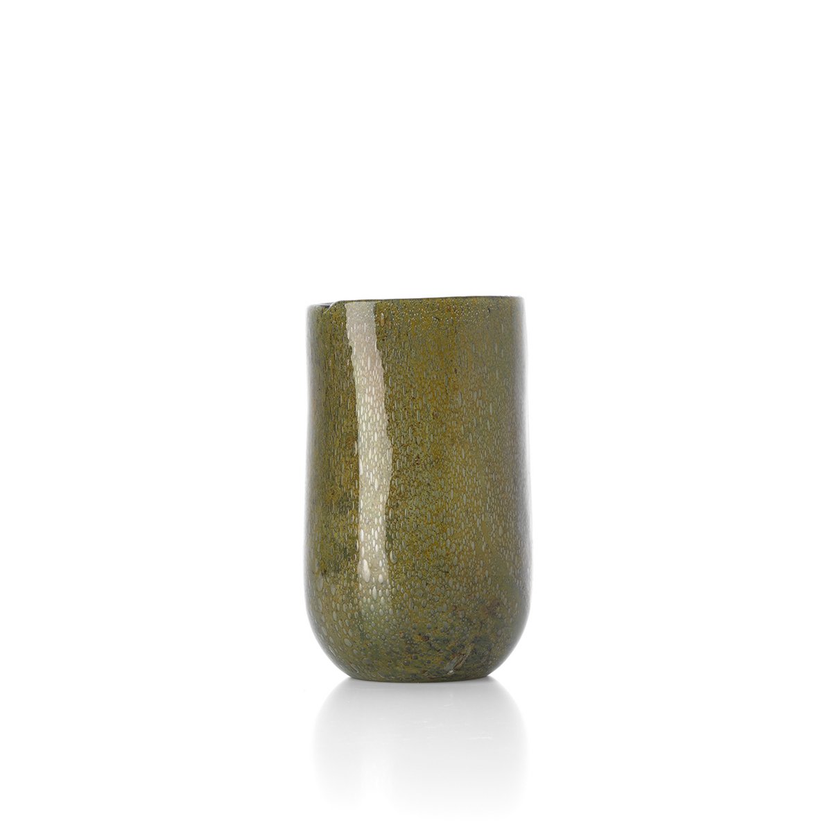 Glass vase, olive green, low - hand-blown