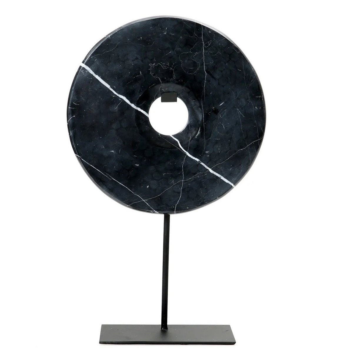Black marble disc on stand – large