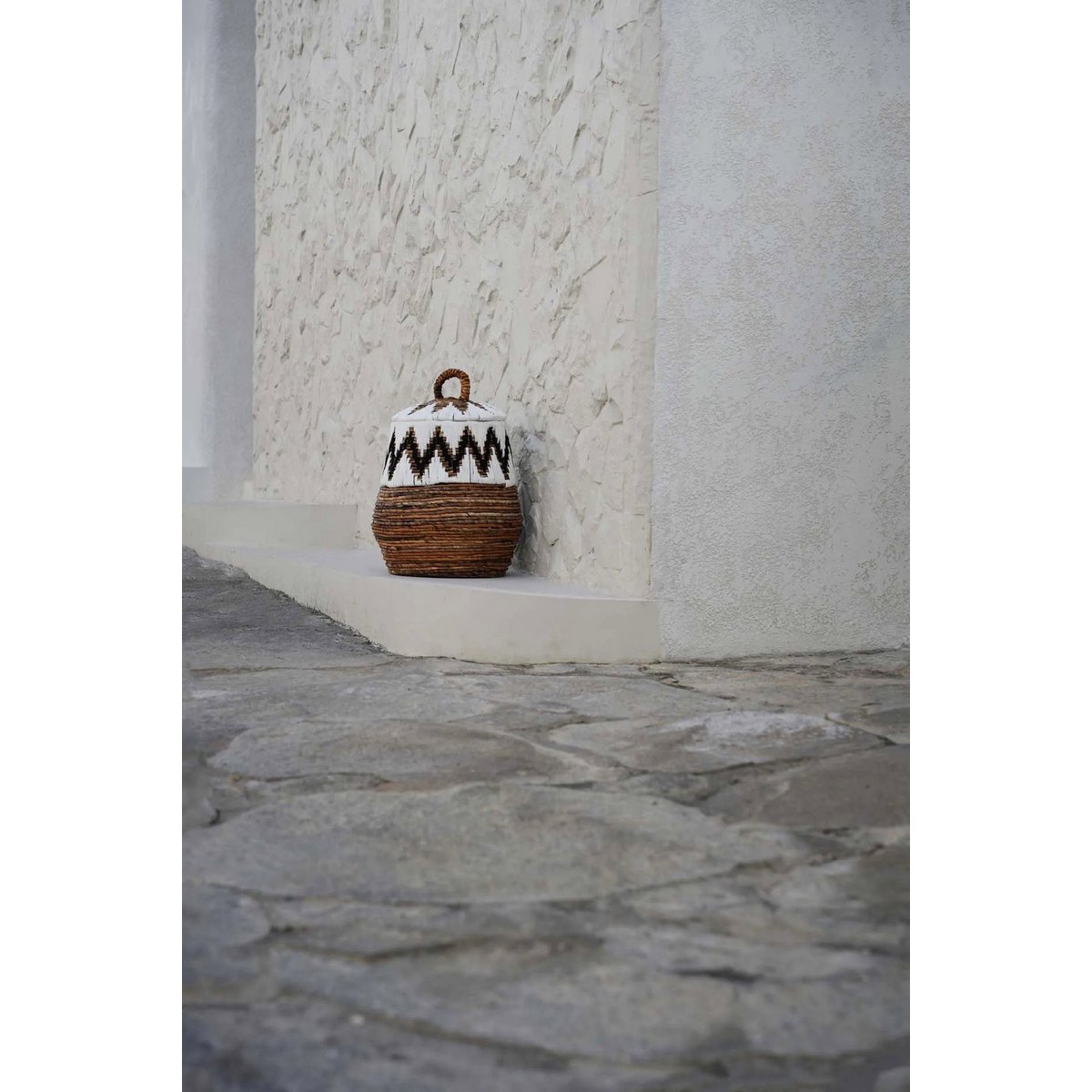 Palm leaf storage basket, natural white - S