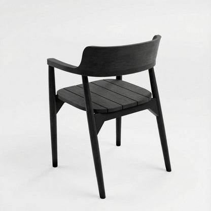 Teak dining chair with arms, black - 80 cm - matte finish