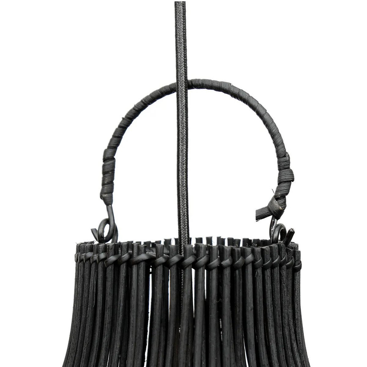 Sort pendelskærm af rattan, 50 cm - håndvævet