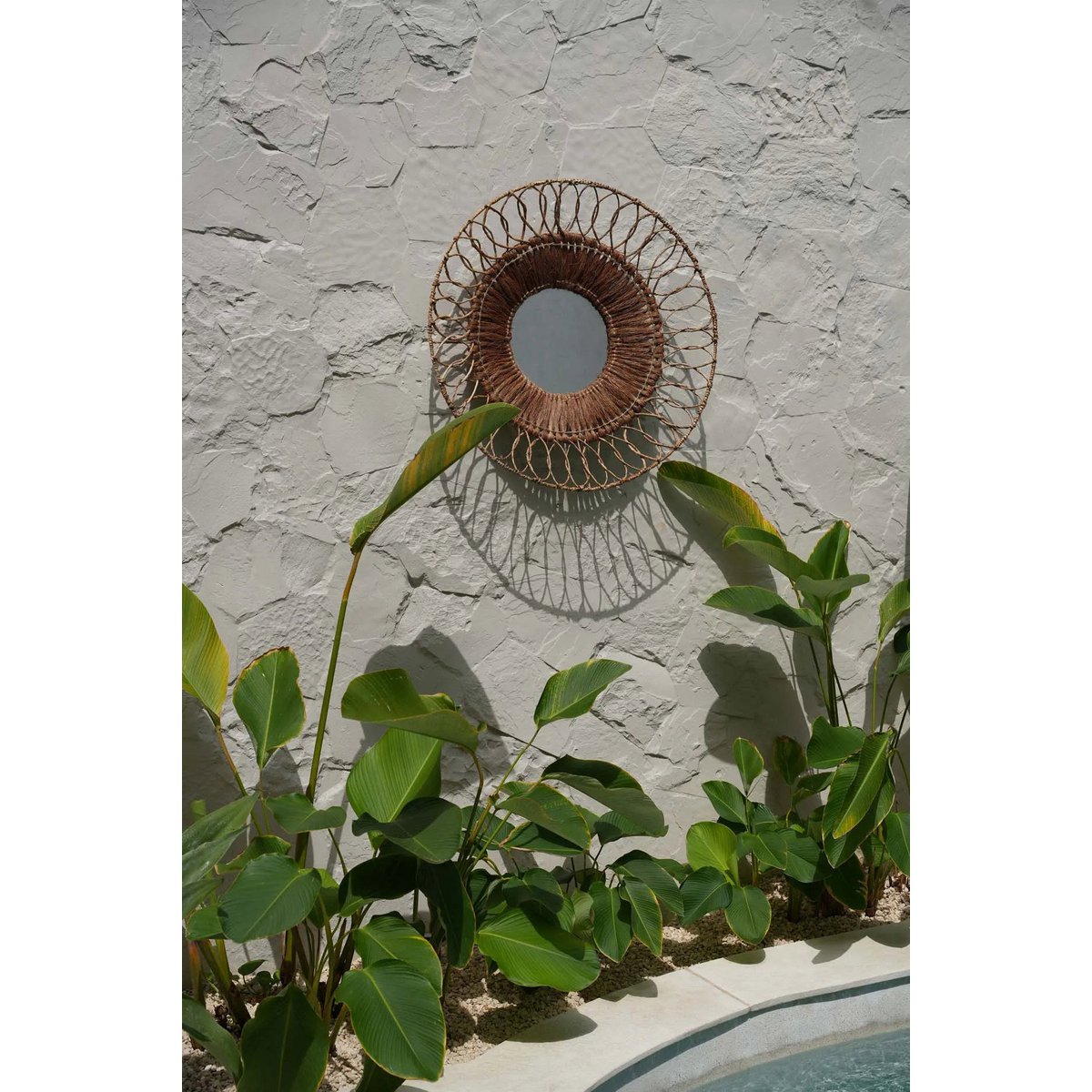 Rundt kokosspejl, beige - 80 cm