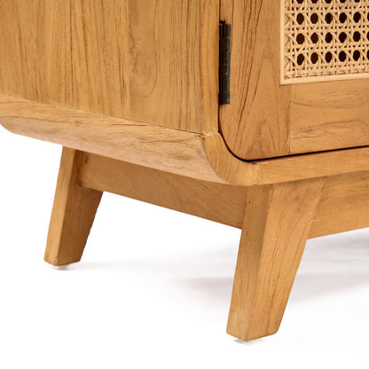 TV cabinet, teak and rattan - natural - 150 cm wide