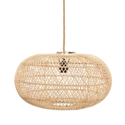 Rattan pendellampe 50×28 cm – bred skiveform, håndlavet