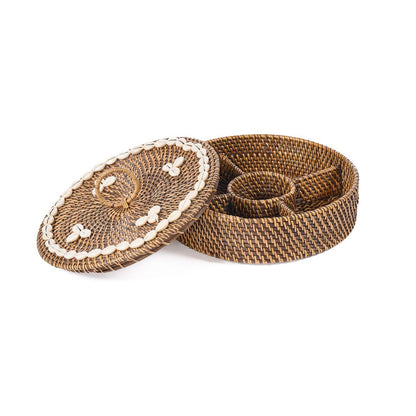 Rattan compartment basket, natural brown