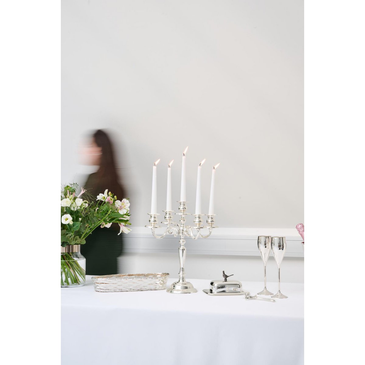 Champagneglas i messing, sæt med 4, 23 cm – forsølvet