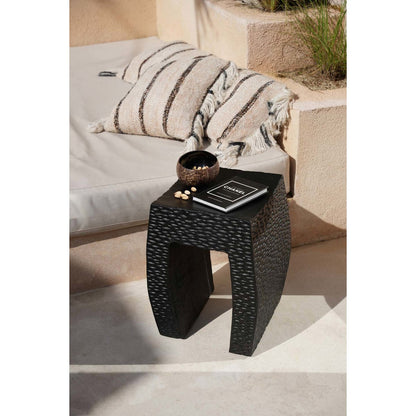 Wood stool 38×47 cm - black finish, made in Indonesia