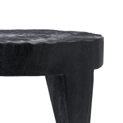Suar wood coffee table, hand-carved ripple - 61cm